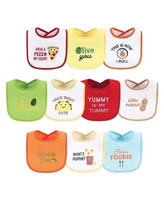 Hudson Baby Infant Cotton Terry Drooler Bibs with Fiber Filling 10pk, Neutral Pizza, One