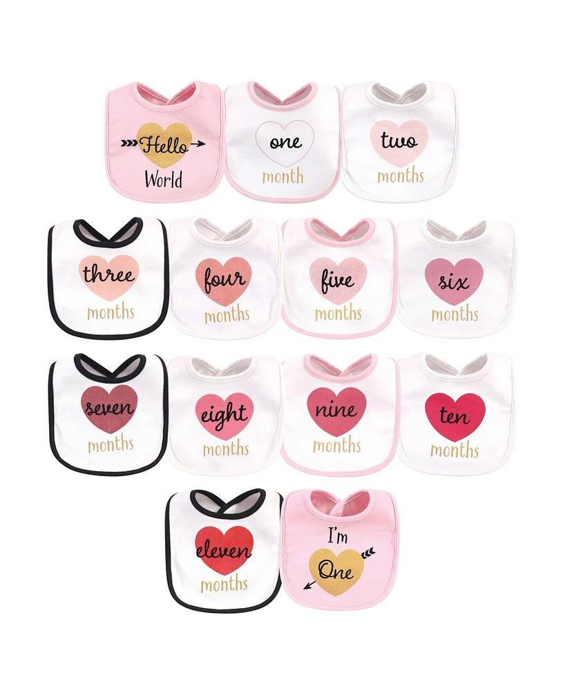 Hudson Baby Infant Girl Cotton Bibs 13pk, Hello World, One Size