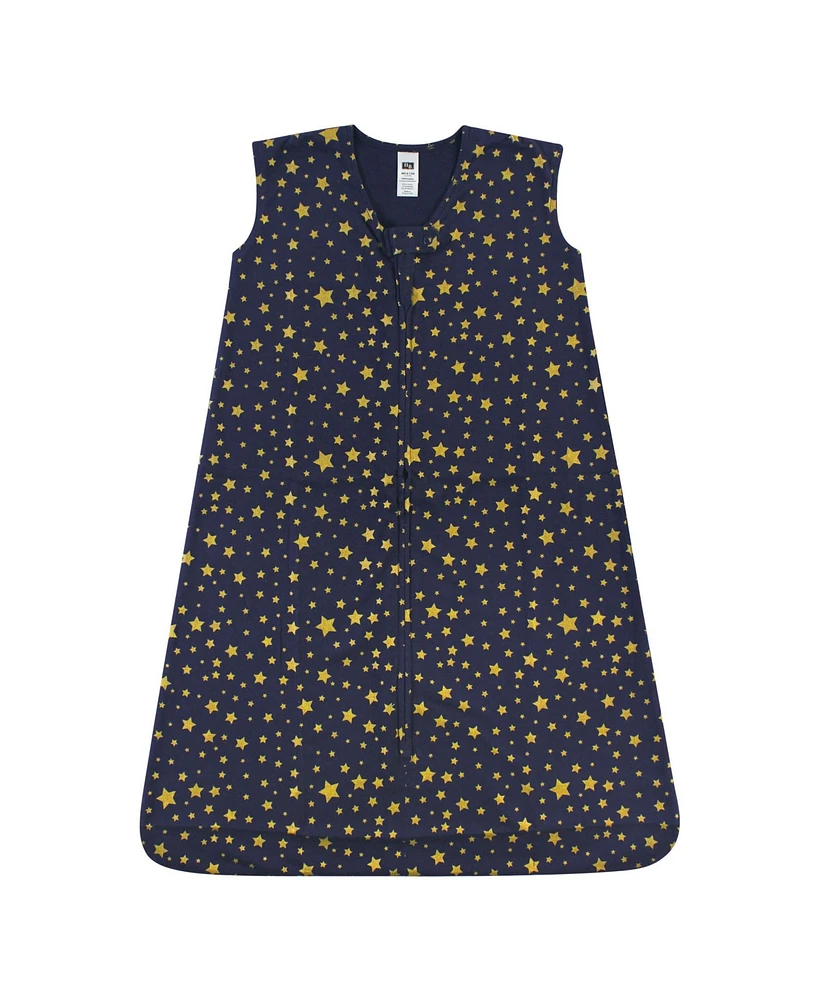 Hudson Baby Boys Cotton Sleeveless Wearable Sleeping Bag, Sack, Blanket, Gold Navy Star, 18-24 Months