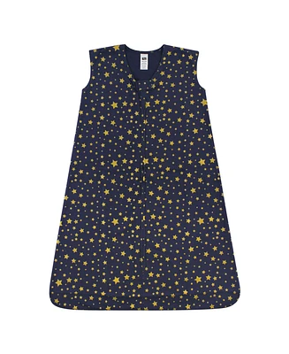 Hudson Baby Boys Cotton Sleeveless Wearable Sleeping Bag, Sack, Blanket, Gold Navy Star, 18-24 Months