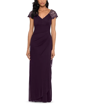 Xscape Lace-Sleeve Chiffon Gown