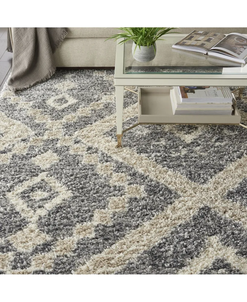 Nourison Home Oslo Shag OSL02 Gray and Ivory 7'10" x 10'6" Area Rug