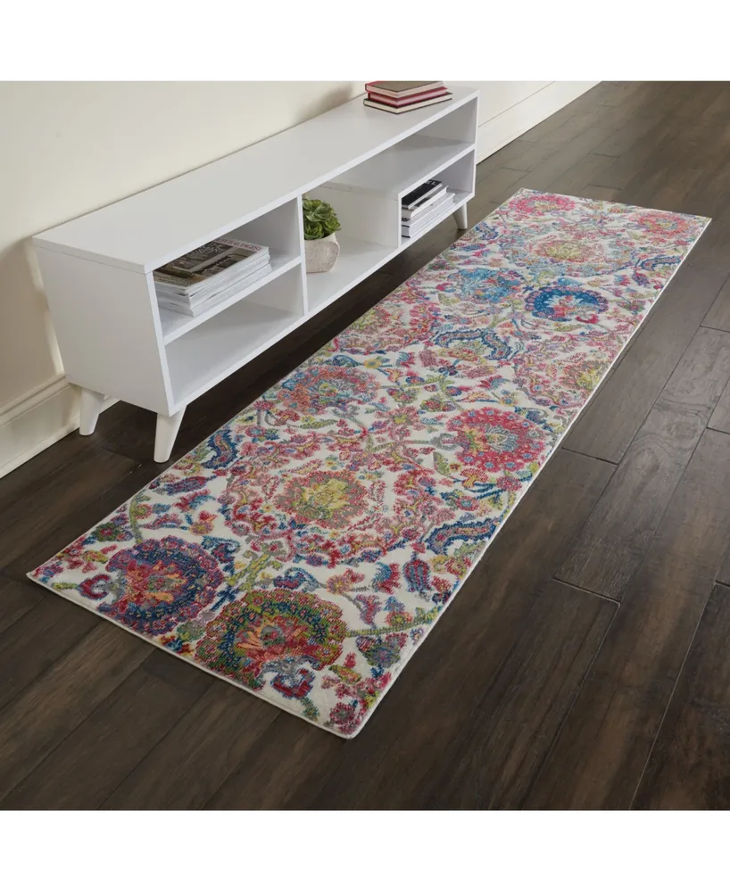 Nourison Home Ankara Global ANR06 Ivory and Blue 2' x 6' Runner Rug