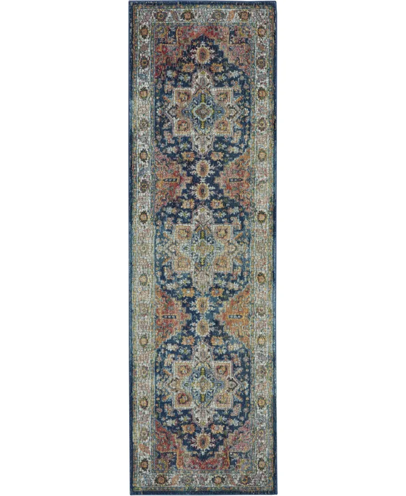 Nourison Home Ankara Global ANR11 Blue and Multi 2'4" x 8' Runner Rug