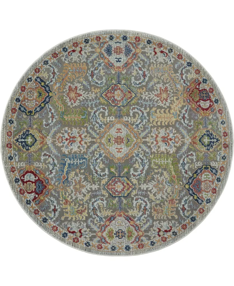 Nourison Home Ankara Global ANR12 Gray and Multi 4' Round Rug