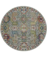 Nourison Home Ankara Global ANR12 Gray and Multi 4' Round Rug