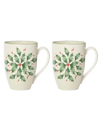 Lenox Hosting the Holidays Holly Mugs, Set of 2