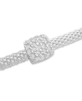 Cubic Zirconia Square Charm Mesh Link Bracelet in Sterling Silver