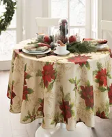 Elrene Festive Poinsettia Holiday Round Tablecloth, 70" x 70"