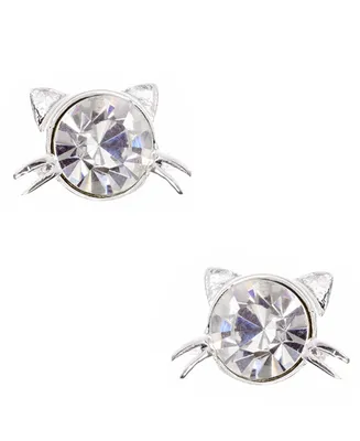Pet Friends Jewelry Cat Stone Stud Earring - Silver