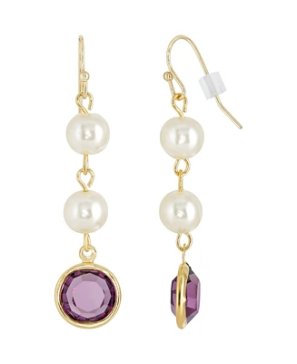 2028 Gold-Tone Imitation Pearl with Purple Channels Drop Earring