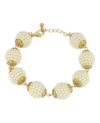 2028 Gold-Tone Multi Round Imitation Pearl Ball Bracelet