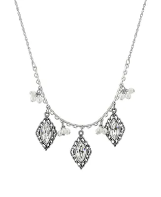 2028 Silver-Tone Diamond Crystal Imitation Pearl Cluster Drop 16" Adjustable Necklace