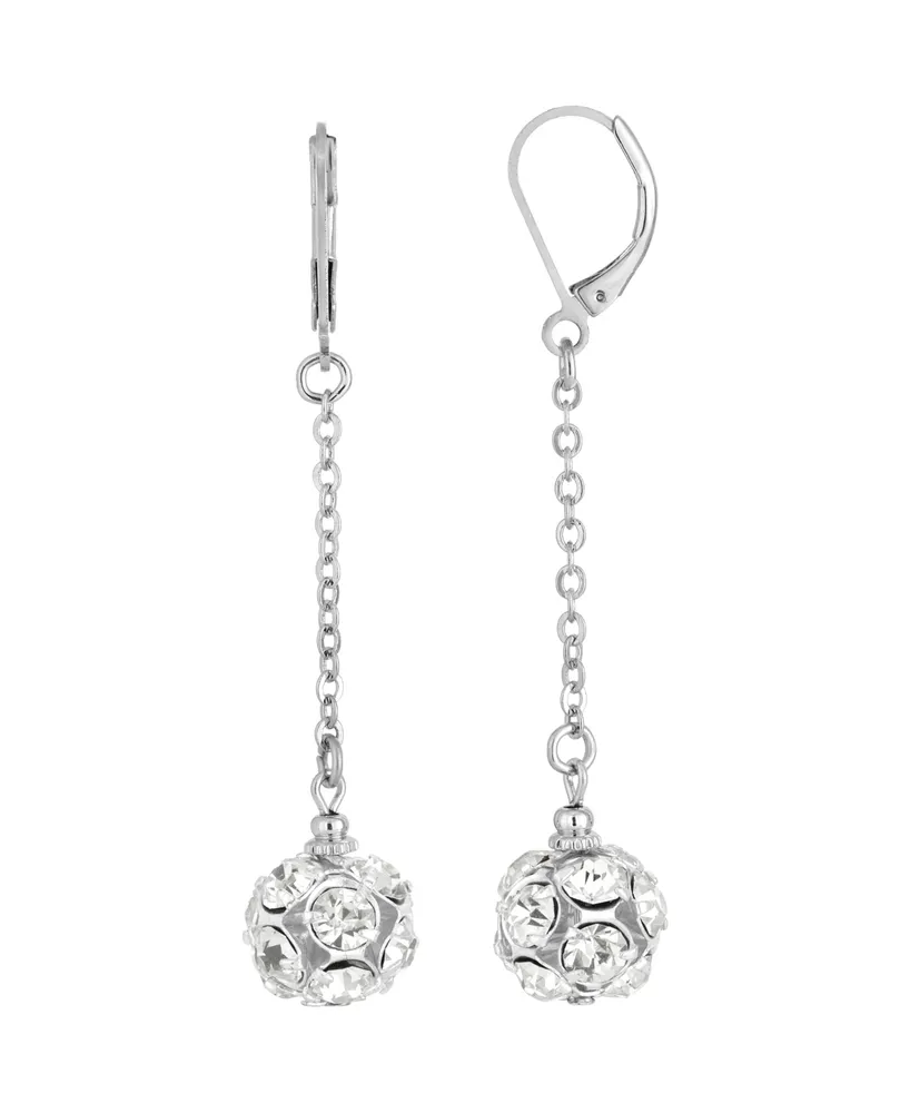 2028 Silver-Tone Crystal Fireball Linear Drop Earring