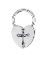 2028 Silver-Tone Light Blue Cross Heart Shaped Key Fob