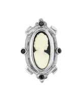 2028 Silver-Tone Black and White Oval Cameo Pin