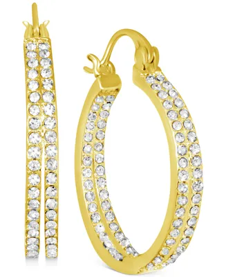 And Now This Crystal Small Double Hoop Earrings Silver-Plate or Gold Plate, 1"
