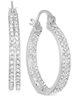 And Now This Crystal Small Double Hoop Earrings in Silver-Plate or Gold Plate, 1"