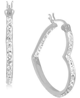 And Now This Crystal Heart Hoop Earrings in Silver-Plate