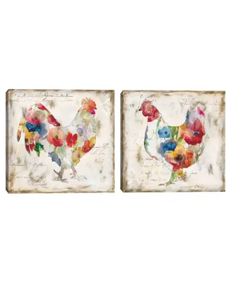 Flowered Hen & Rooster by Carol Robinson Set of Canvas Art Prints