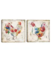 Flowered Hen & Rooster by Carol Robinson Set of Canvas Art Prints