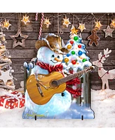 Designocracy by Dona Gelsinger Guitar Rocker Snowman Freestanding Large Yard Decor