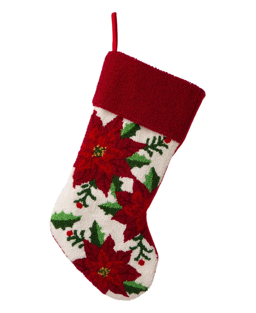 Glitzhome Hooked Stocking, Poinsettia