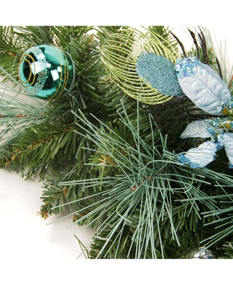 Northlight Peacock Poinsettia Artificial Christmas Wreath-Unlit