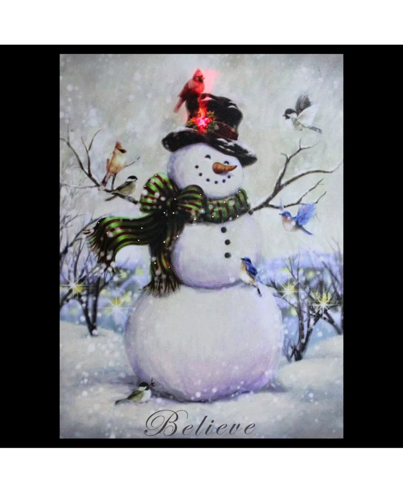 Northlight 15.75" Led Lighted Snowman and Bird Friends Christmas Canvas Wall Art