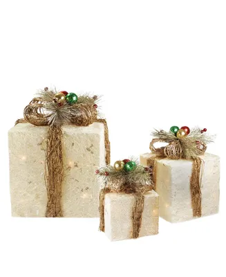 Northlight Sisal Gi Boxes with Twine Bows Outdoor Lighted Christmas Decorations