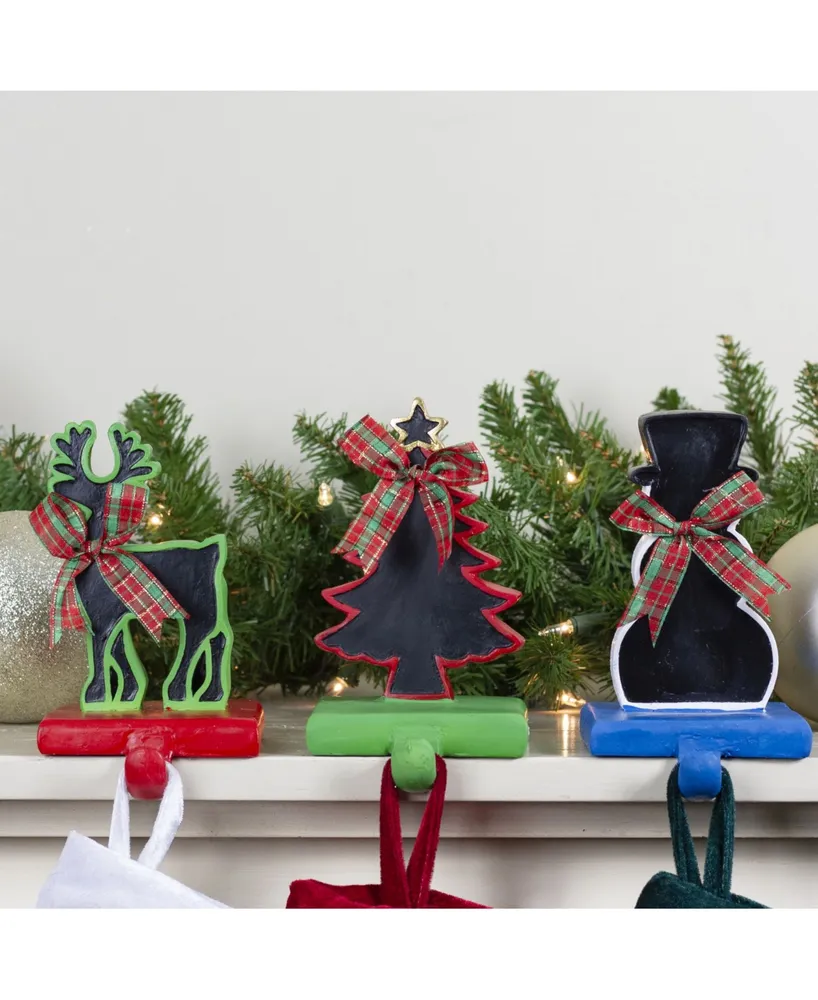 Northlight Reindeer Tree and Snowman with Chalkboard Christmas Stocking Holders, Set of 3