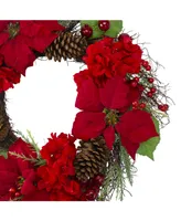Northlight Unlit Flowers with Berries Artificial Christmas Wreath