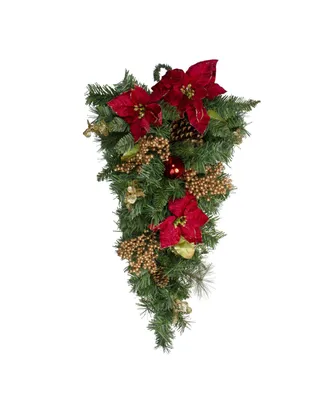 Northlight Pine and Poinsettias Artificial Christmas Teardrop Swag-Unlit