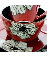 Elama Winter Bloom 16 Piece Square Stoneware Dinnerware Set