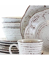 Elama Rustic Birch 16 Piece Stoneware Round Dinnerware Set