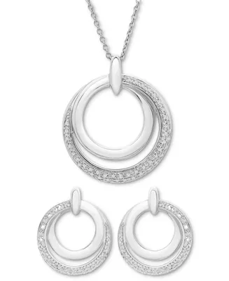 2-Pc. Set Diamond Double Circle Pendant Necklace & Drop Earrings (1/6 ct. t.w.) in Sterling Silver