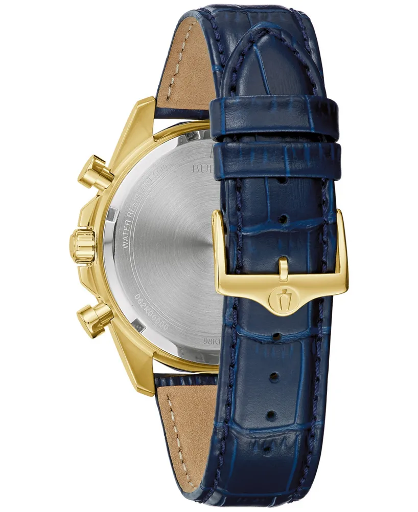 Bulova Men's Chronograph Diamond-Accent Blue Leather Strap Watch 43mm Gift Set