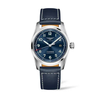 Longines Men's Automatic Spirit Stainless Steel Chronometer Blue Leather Strap Watch 40mm