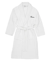Linum Home Script Font Turkish Cotton Embroidered Hers Terry Bathrobe