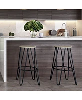 Simpli Home Simeon 30" Metal Bar Stool with Wood Seat