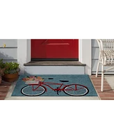 Liora Manne' Frontporch Bike Ride Blue 1'8" x 2'6" Outdoor Area Rug