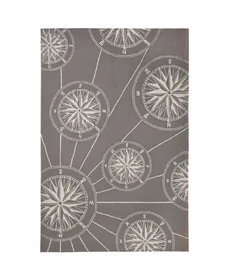 Liora Manne' Frontporch Compass Black and Gray 5' x 7'6" Outdoor Area Rug