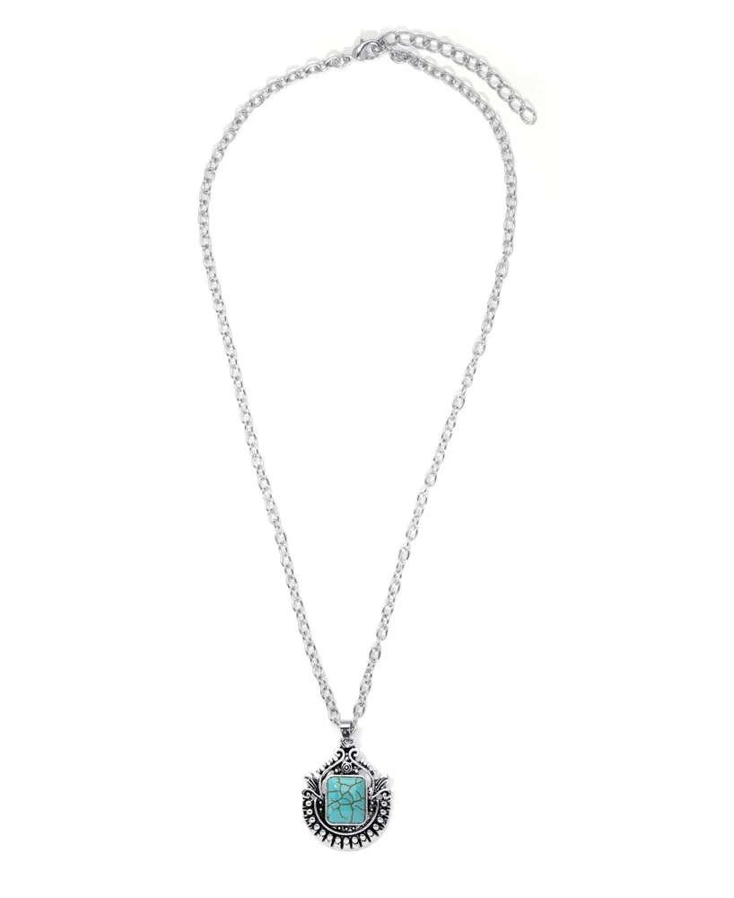 Macy's Simulated Turquoise in Silver Plated Crest Pendant Necklace