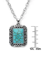 Macy's Simulated Turquoise in Silver Plated Rectangular Pendant Necklace