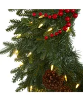 Nearly Natural Pine Artificial Christmas Wreath with 50 Warm Led Lights, Berries and Pine Cones