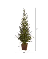 Nearly Natural Alpine "Natural Look" Artificial Christmas Tree in Wood Planter with Pine Cones