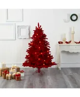 Nearly Natural Flocked Fraser Fir Artificial Christmas Tree with 250 Lights, 26 Globe Bulbs and 490 Bendable Branches