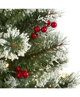 Nearly Natural Frosted Swiss Pine Artificial Christmas Tree with Clear Led Lights and Berries