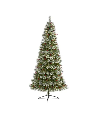 Nearly Natural Frosted Swiss Pine Artificial Christmas Tree with 550 Clear Led Lights and Berries