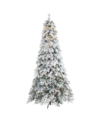 Nearly Natural Flocked Vermont Mixed Pine Artificial Christmas Tree with 600 Led Lights